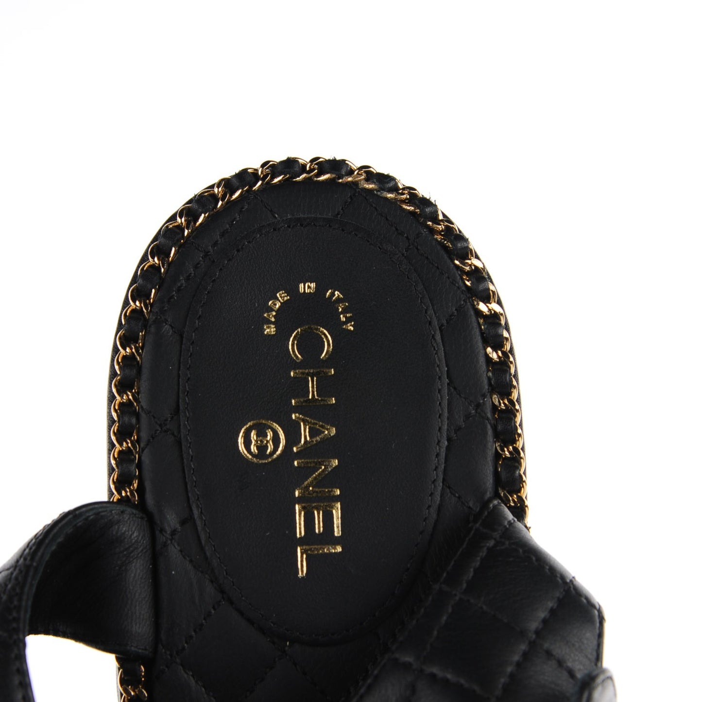 Calfskin Quilted Chain Sandals Black 39.5