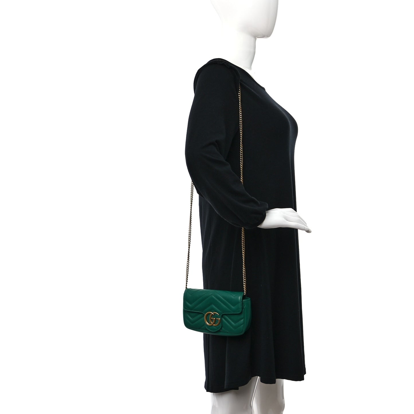 Calfskin Matelasse Super Mini GG Marmont Shoulder Bag Emerald Green
