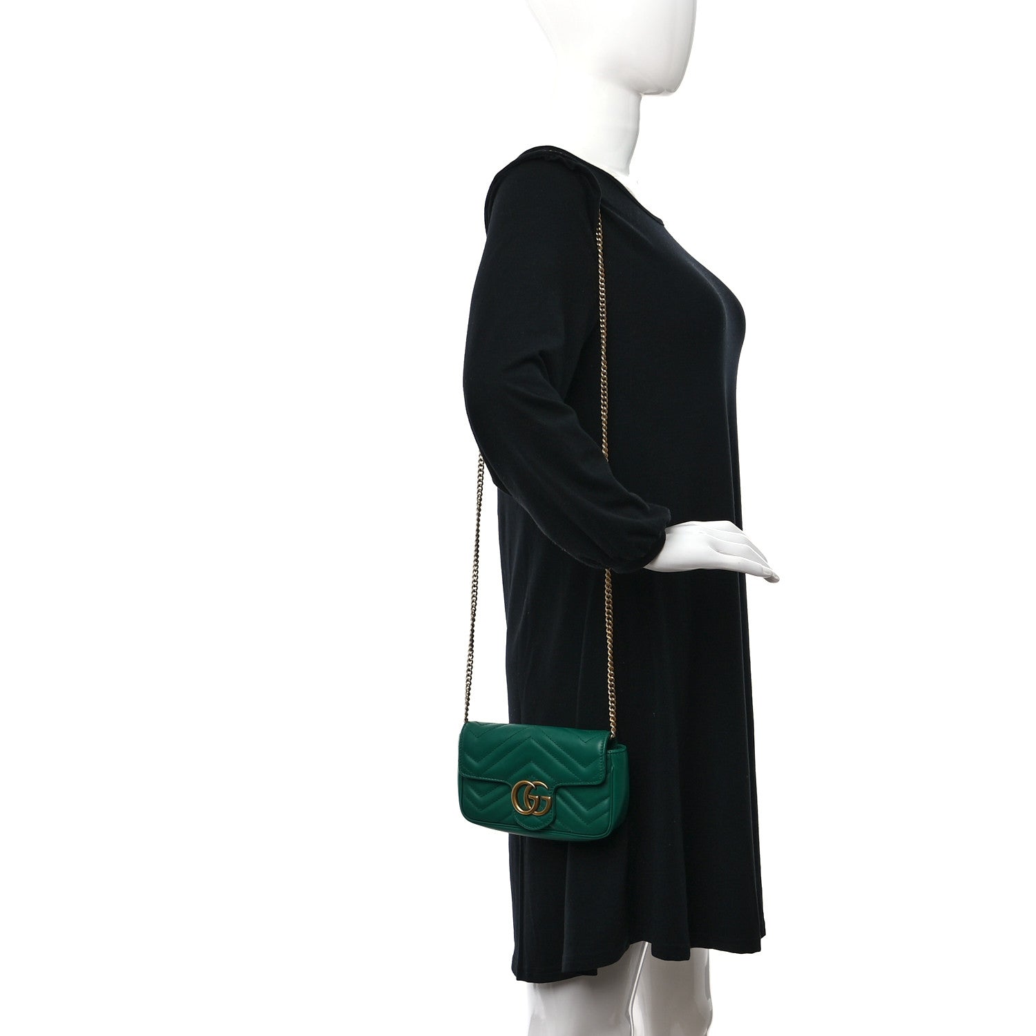 Gucci Calfskin Matelasse Super Mini GG Marmont Shoulder Bag Emerald Green 2 of 12