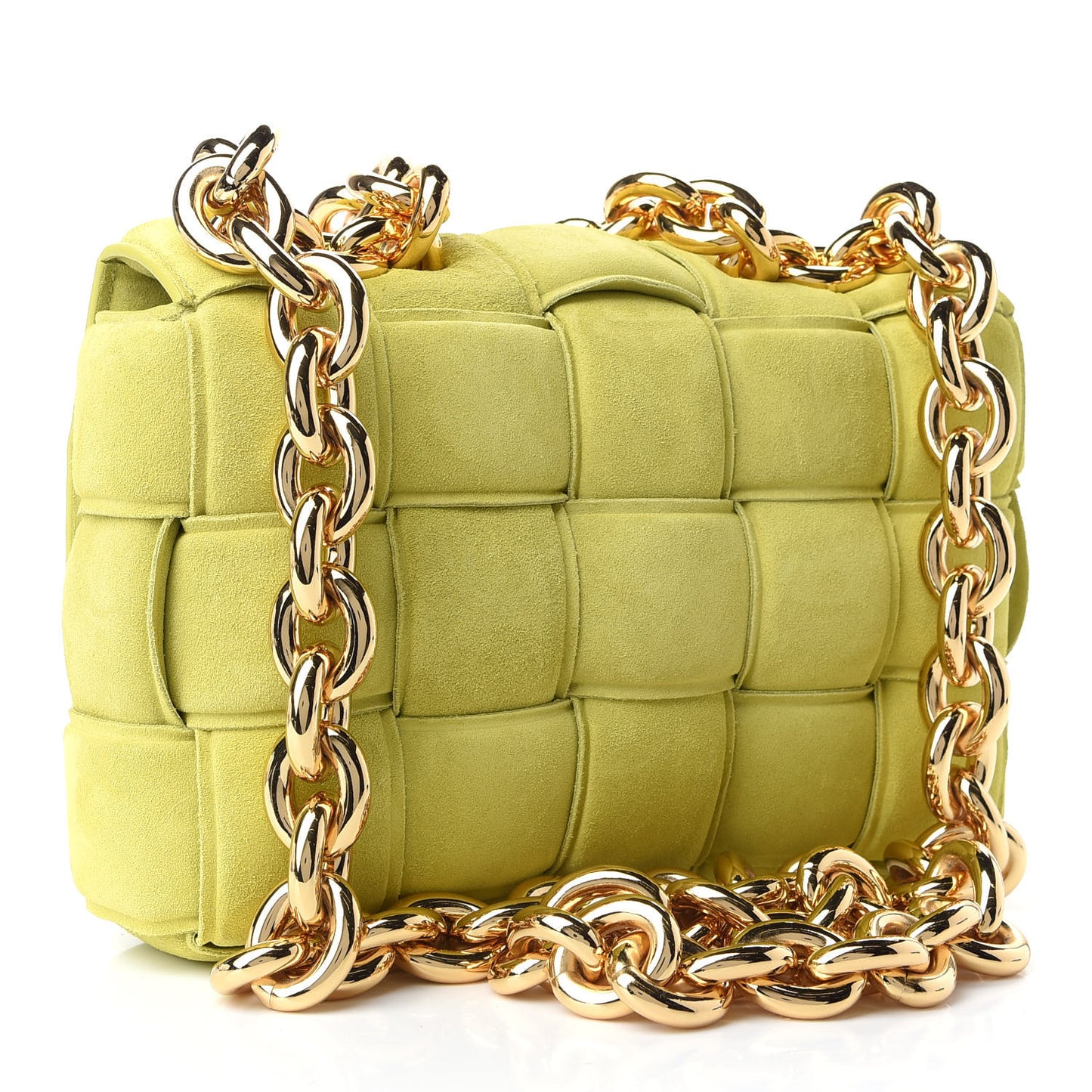 Suede Maxi Intrecciato Padded Chain Cassette Crossbody Bag Kiwi