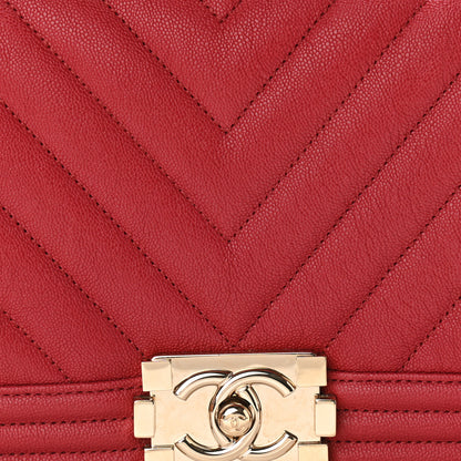 Chanel Caviar Chevron Quilted Medium Boy Flap Red 10 of 11