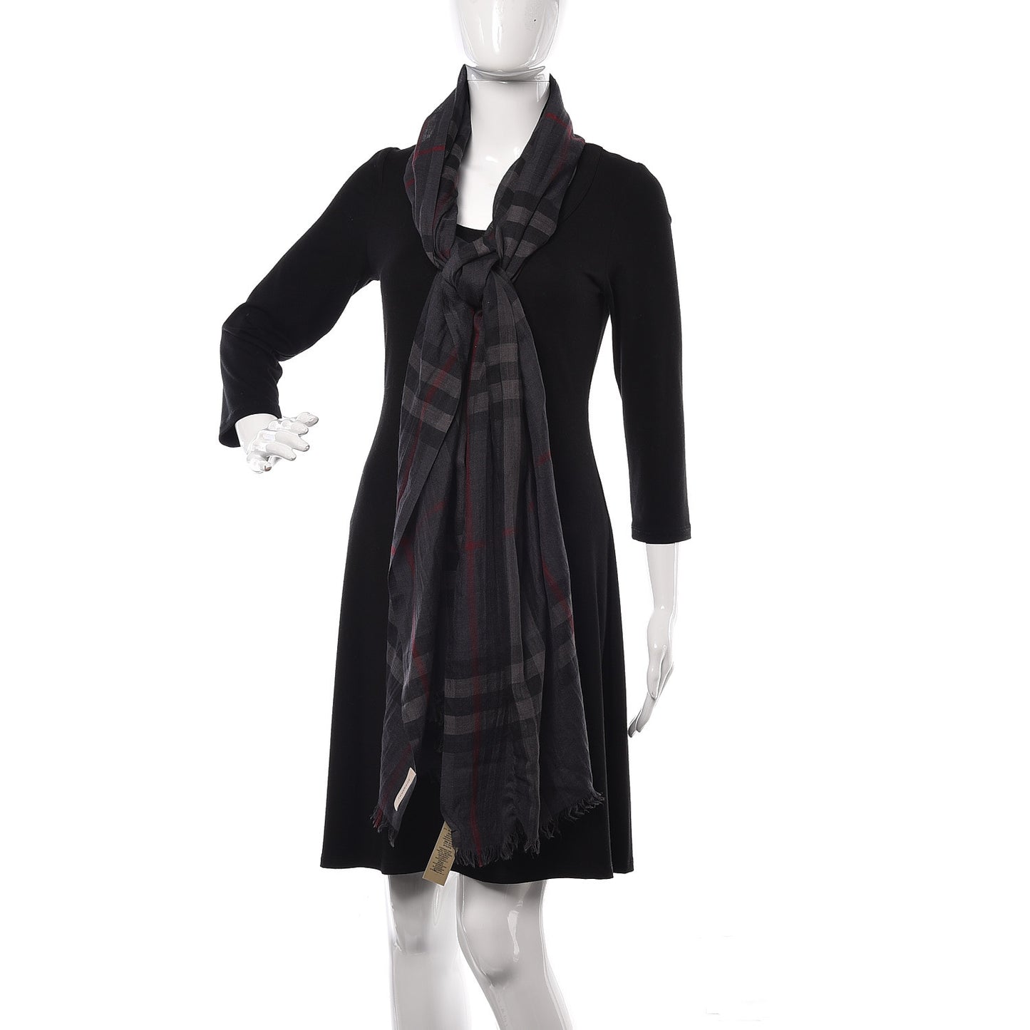 Wool Silk Gauze Giant Check Scarf Grey