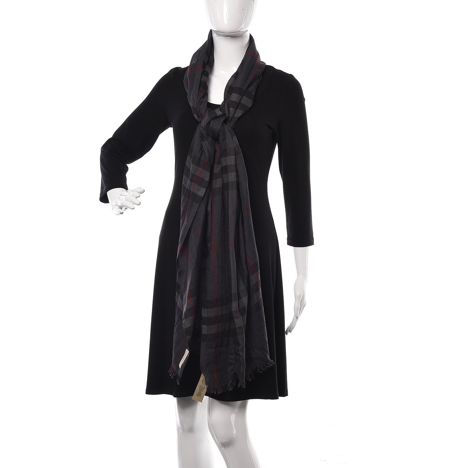 Burberry Wool Silk Gauze Giant Check Scarf Grey 2 of 6