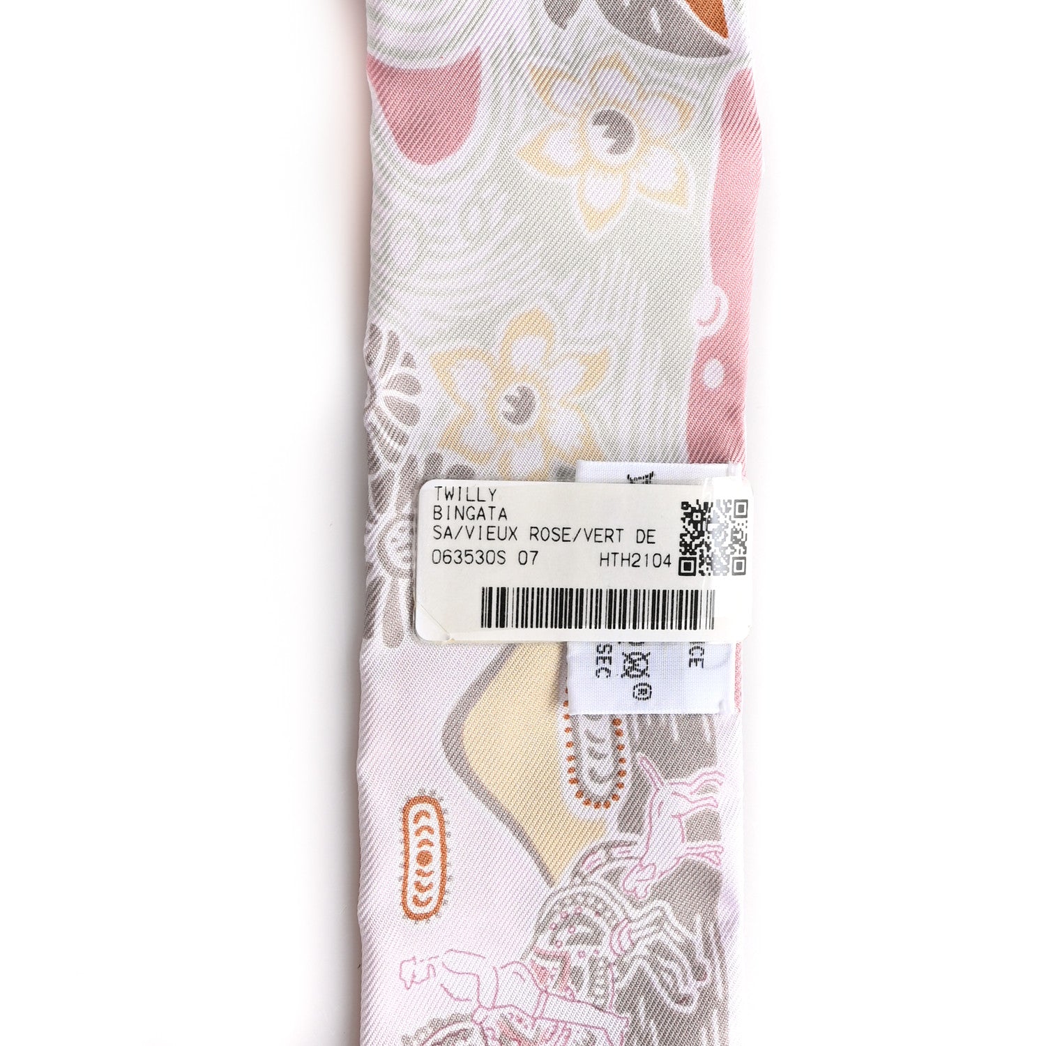 Hermes Silk Bingata Twilly Vieux Rose Vert d'Eau 3 of 4