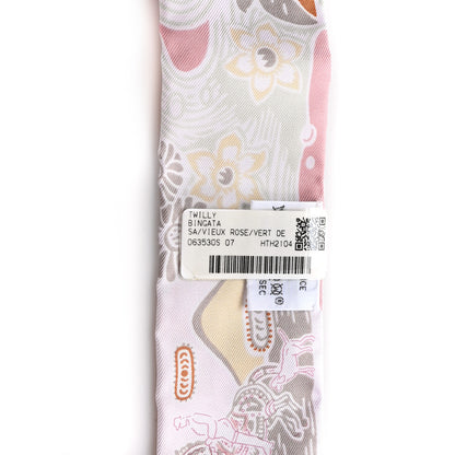 Hermes Silk Bingata Twilly Vieux Rose Vert d'Eau 3 of 4