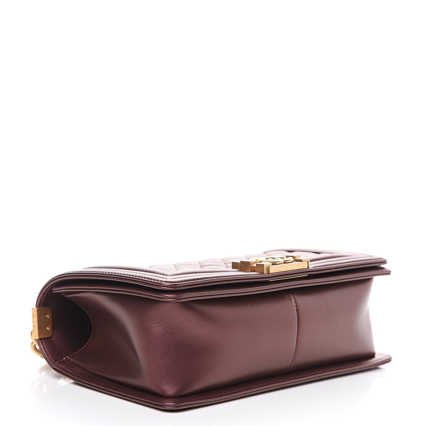 Metallic Calfskin Quilted Medium Boy Flap Plum