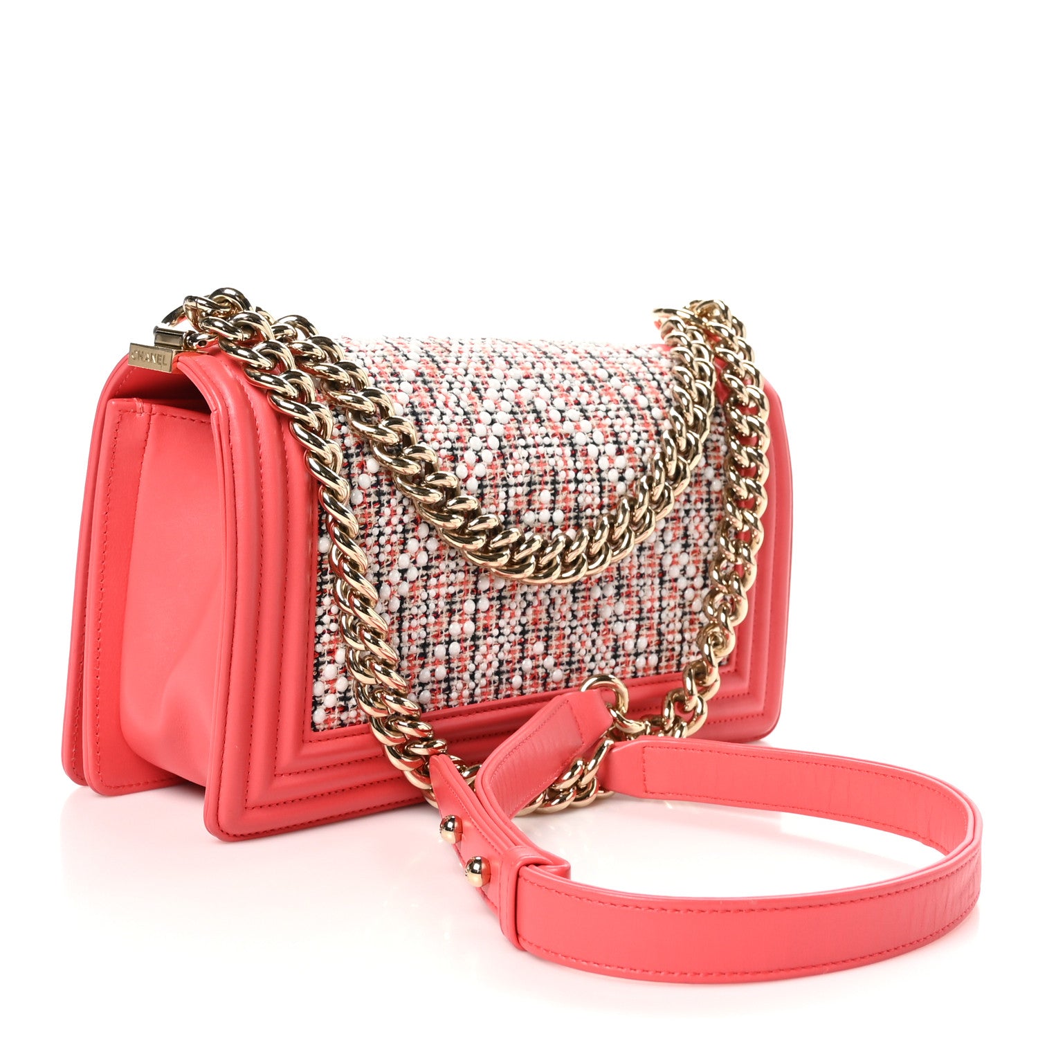 Chanel Lambskin Tweed Pearl Chevron Medium Boy Flap Pink 3 of 11