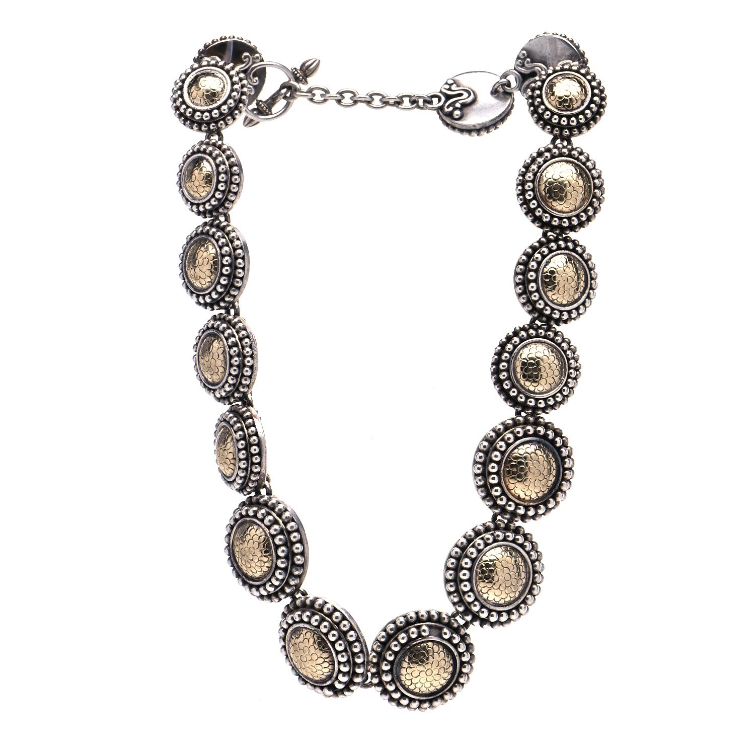 John Hardy Sterling Silver 18K Yellow Gold Dot Round Disc Link Necklace 2 of 6