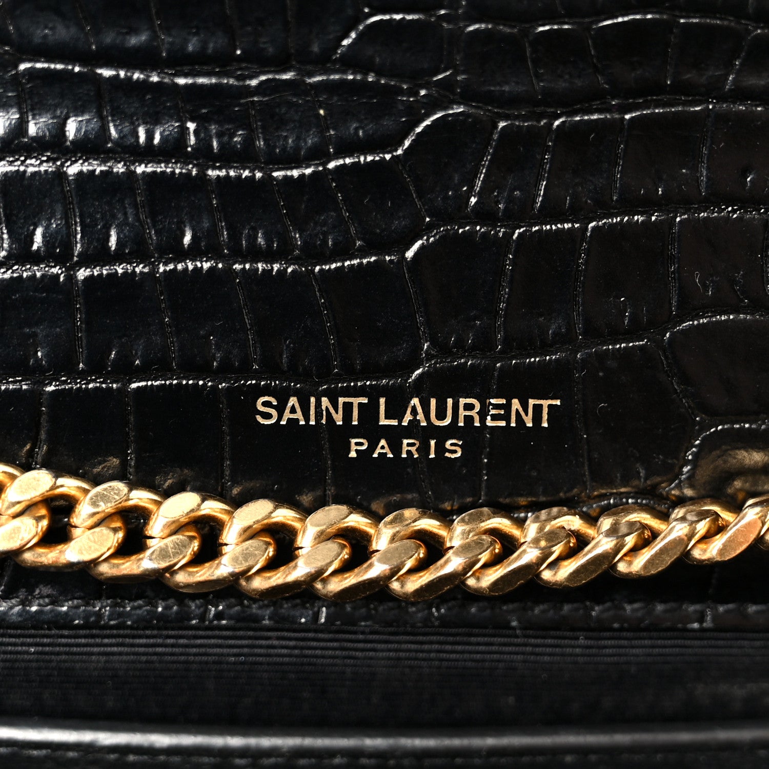Saint Laurent Calfskin Crocodile Embossed Medium Classic Monogram Kate Tassel Satchel Black 6 of 11