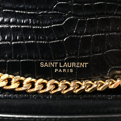 Saint Laurent Calfskin Crocodile Embossed Medium Classic Monogram Kate Tassel Satchel Black 6 of 11