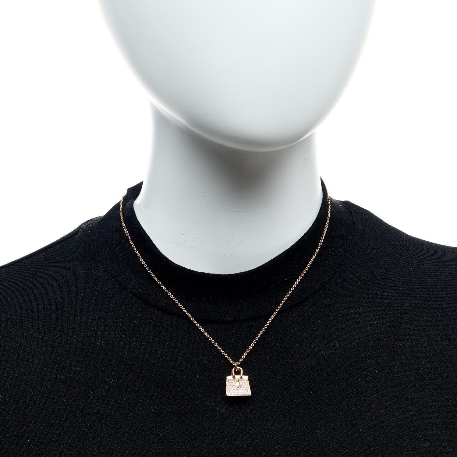 Hermes 18K Rose Gold Diamond Birkin Amulettes Pendant Necklace 2 of 5