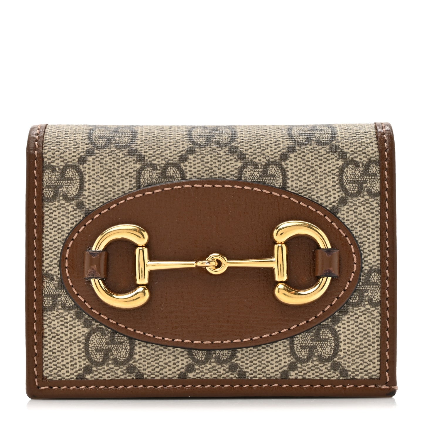 GG Supreme Monogram Horsebit 1955 Card Case Wallet Beige Ebony Brown Sugar