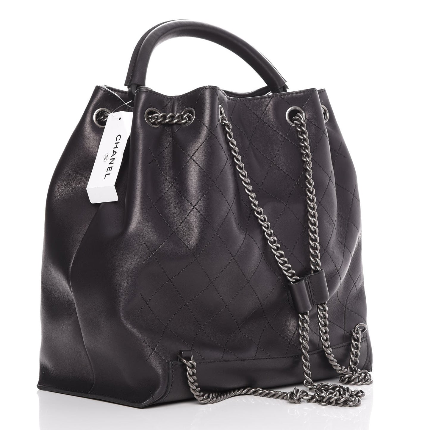 Calfskin Stitched Large Urban Luxury Drawstring Backpack Black