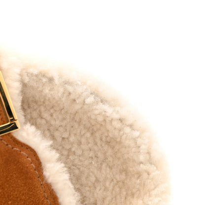 Fendi Suede Shearling Fendi Feel Buckled Slide Sandals 40 Beige Latte 9 of 10