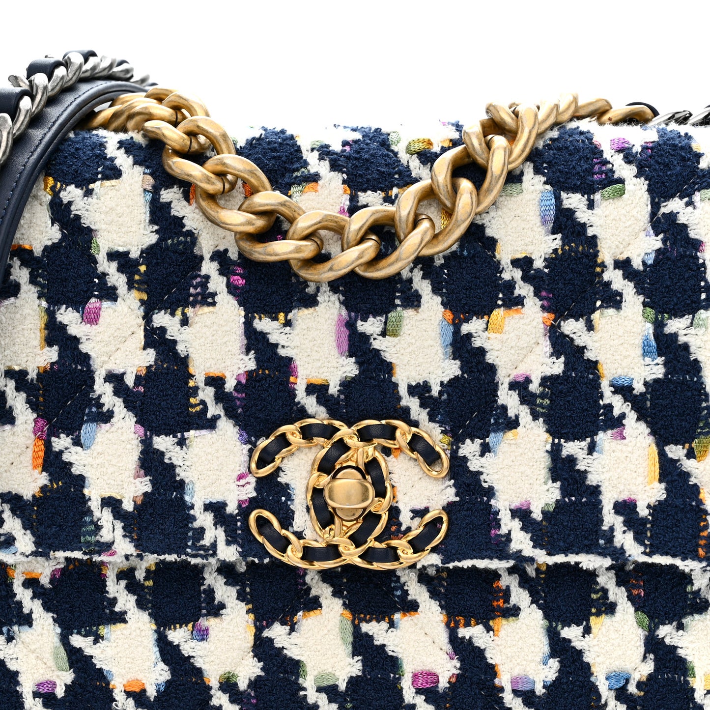 Tweed Quilted Medium Chanel 19 Flap Ecru Navy Blue Multicolor