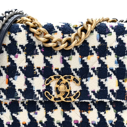 Chanel Tweed Quilted Medium Chanel 19 Flap Ecru Navy Blue Multicolor 8 of 10
