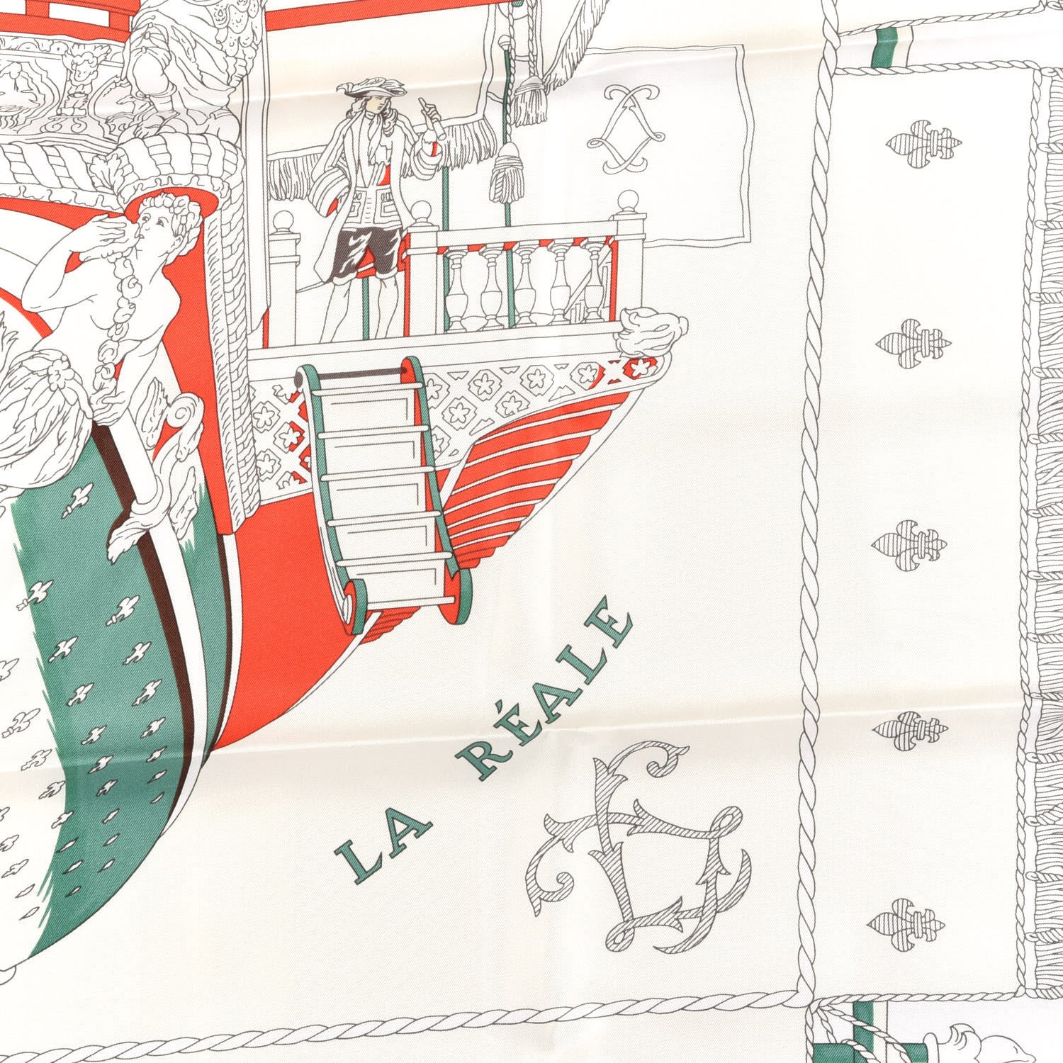 Hermes Silk Vue Du Carrosse De La Galere La Reale Scarf 90 Blanc Creme Rouge 4 of 6