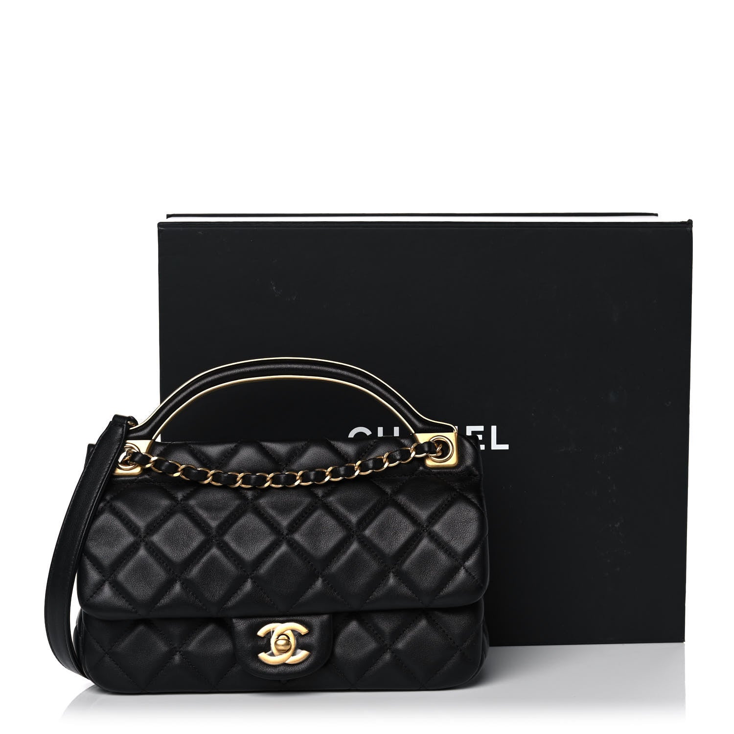 Chanel Calfskin Quilted Small Lady Handle Clutch With Chain Black 12 of 12