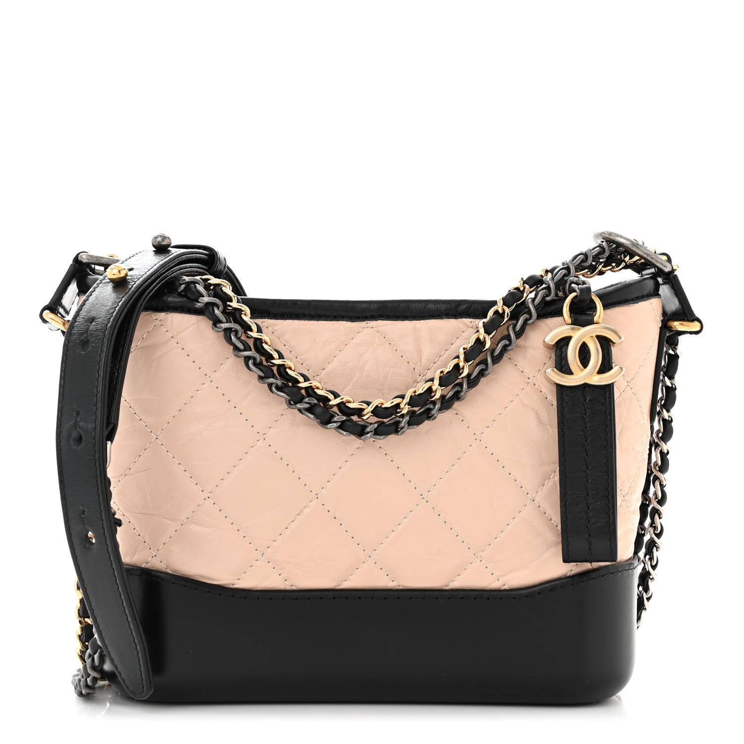 Chanel Aged Calfskin Quilted Small Gabrielle Hobo Beige Black 1 of 10