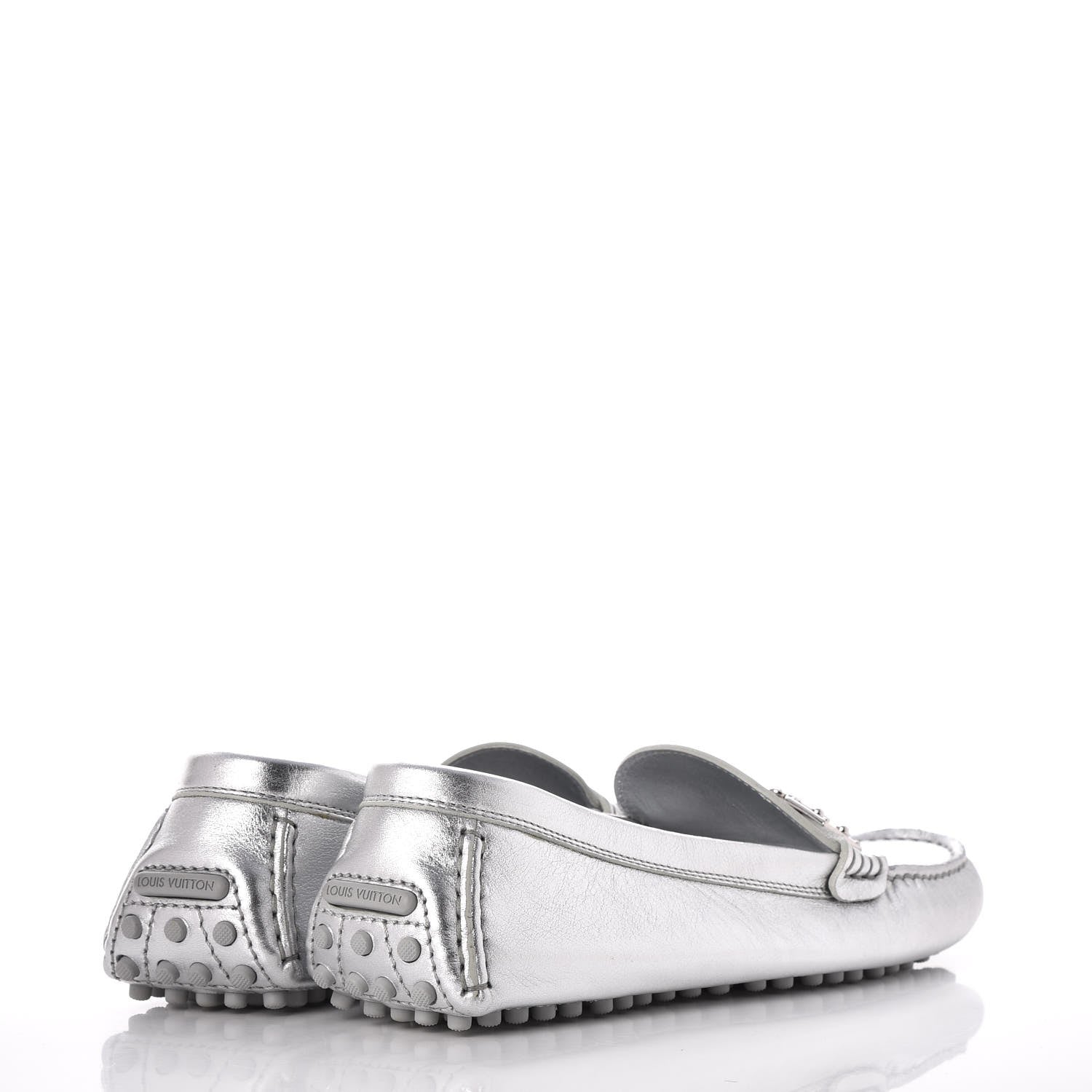 Louis Vuitton Metallic Calfskin Lombok Mocassin Loafer 38.5 Silver 4 of 14