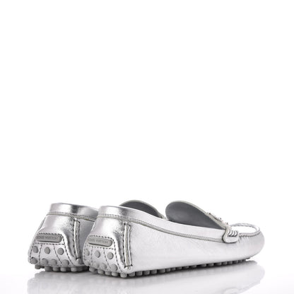 Louis Vuitton Metallic Calfskin Lombok Mocassin Loafer 38.5 Silver 4 of 14
