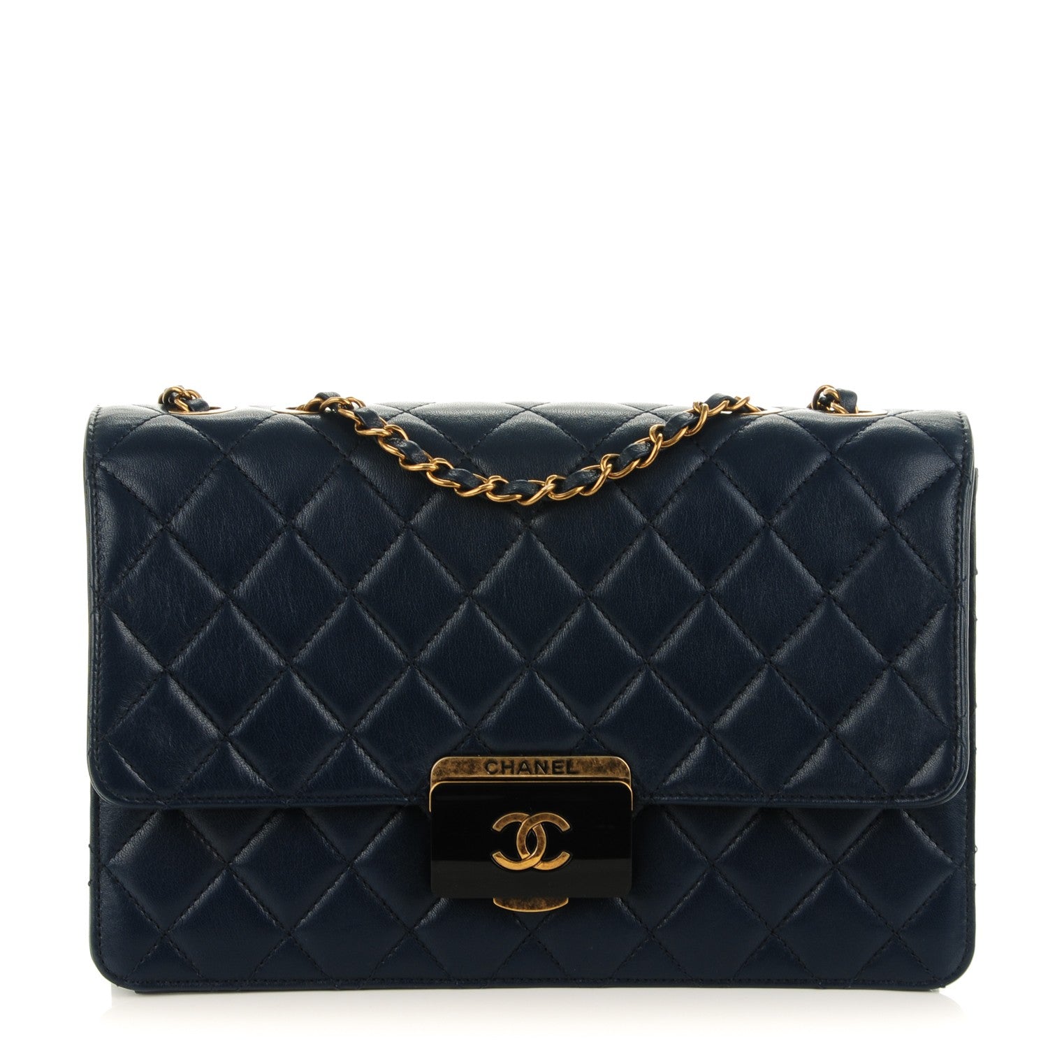 Chanel Sheepskin Quilted Large Beauty Lock Flap Navy Blue 1 of 7