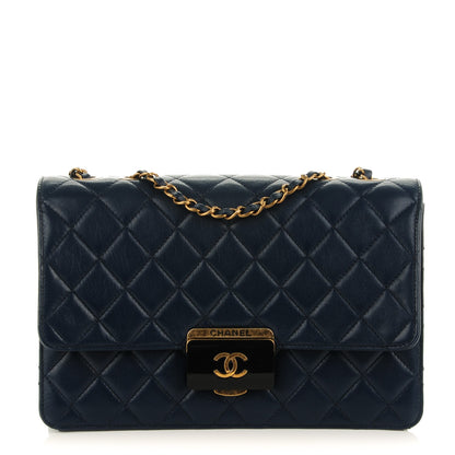 Chanel Sheepskin Quilted Large Beauty Lock Flap Navy Blue 1 of 7