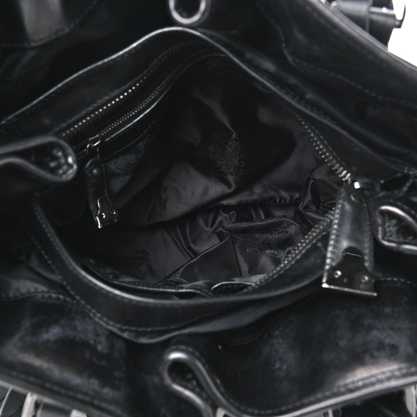 Perforated Calfskin Belted Bag Black