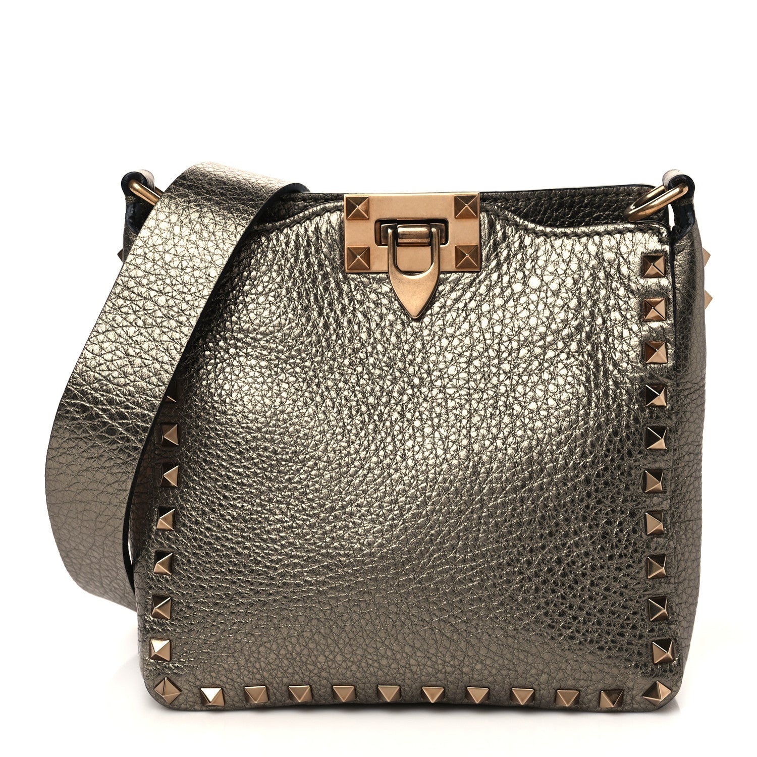 Valentino Garavani Metallic Pebbled Calfskin Mini Rockstud Flip-Lock Messenger Bag Sasso 1 of 6