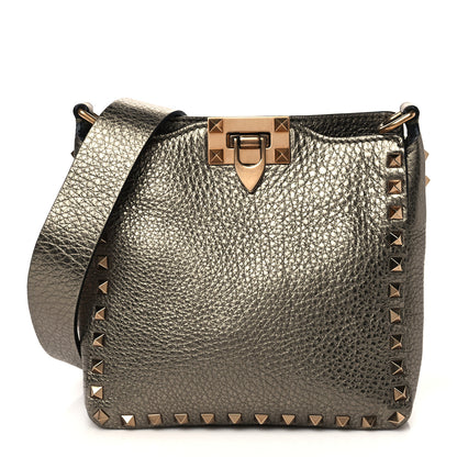 Valentino Garavani Metallic Pebbled Calfskin Mini Rockstud Flip-Lock Messenger Bag Sasso 1 of 6