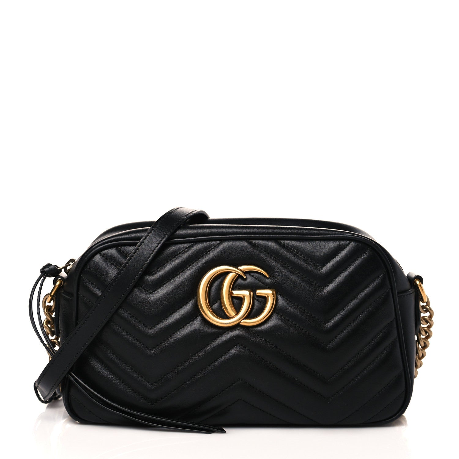 Gucci Calfskin Matelasse Small GG Marmont Chain Shoulder Bag Black 1 of 10