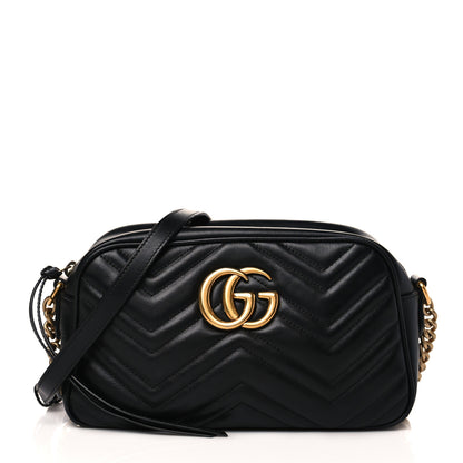 Gucci Calfskin Matelasse Small GG Marmont Chain Shoulder Bag Black 1 of 10
