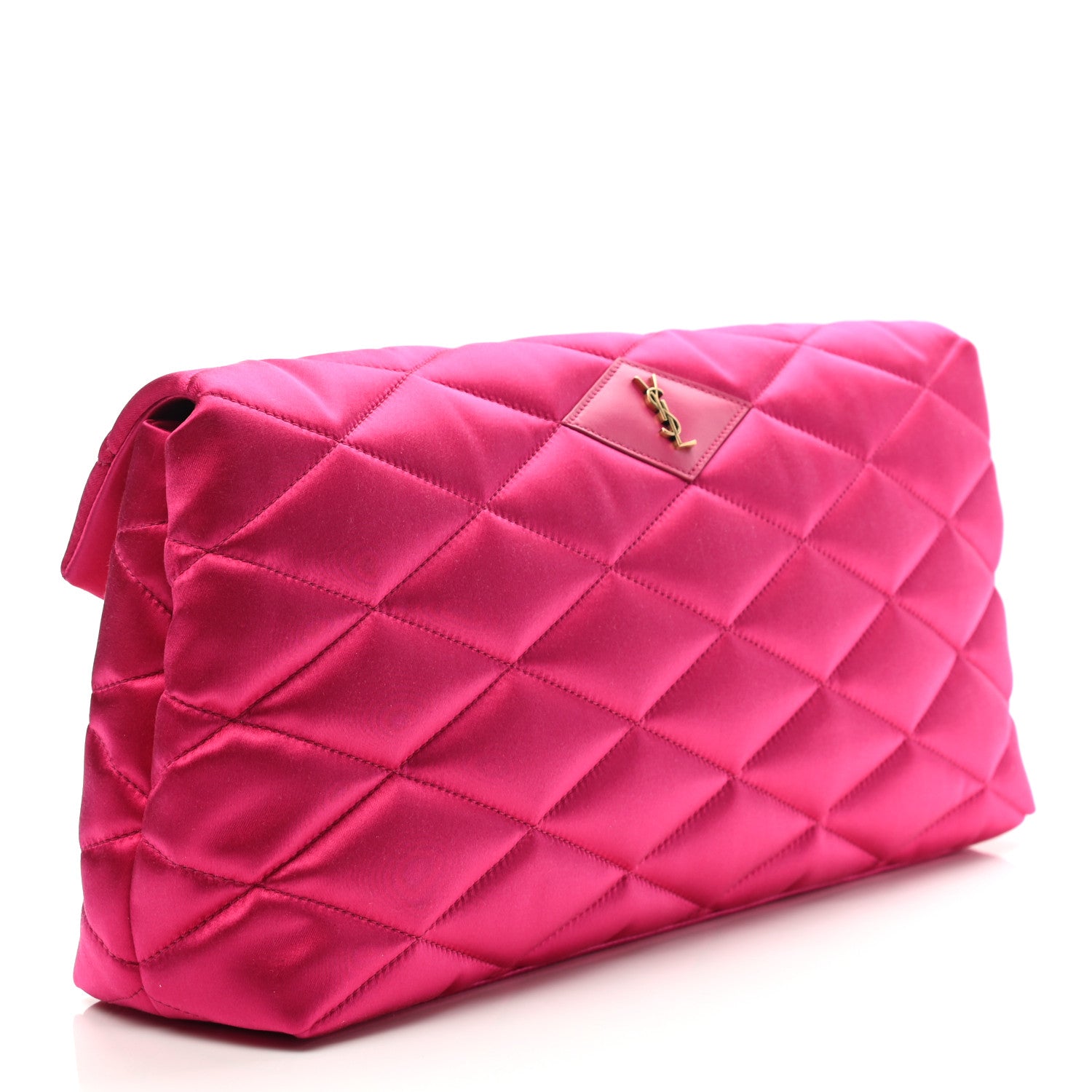 Saint Laurent Satin Quilted Sade Puffer Envelope Clutch Bubblegum 3 of 7