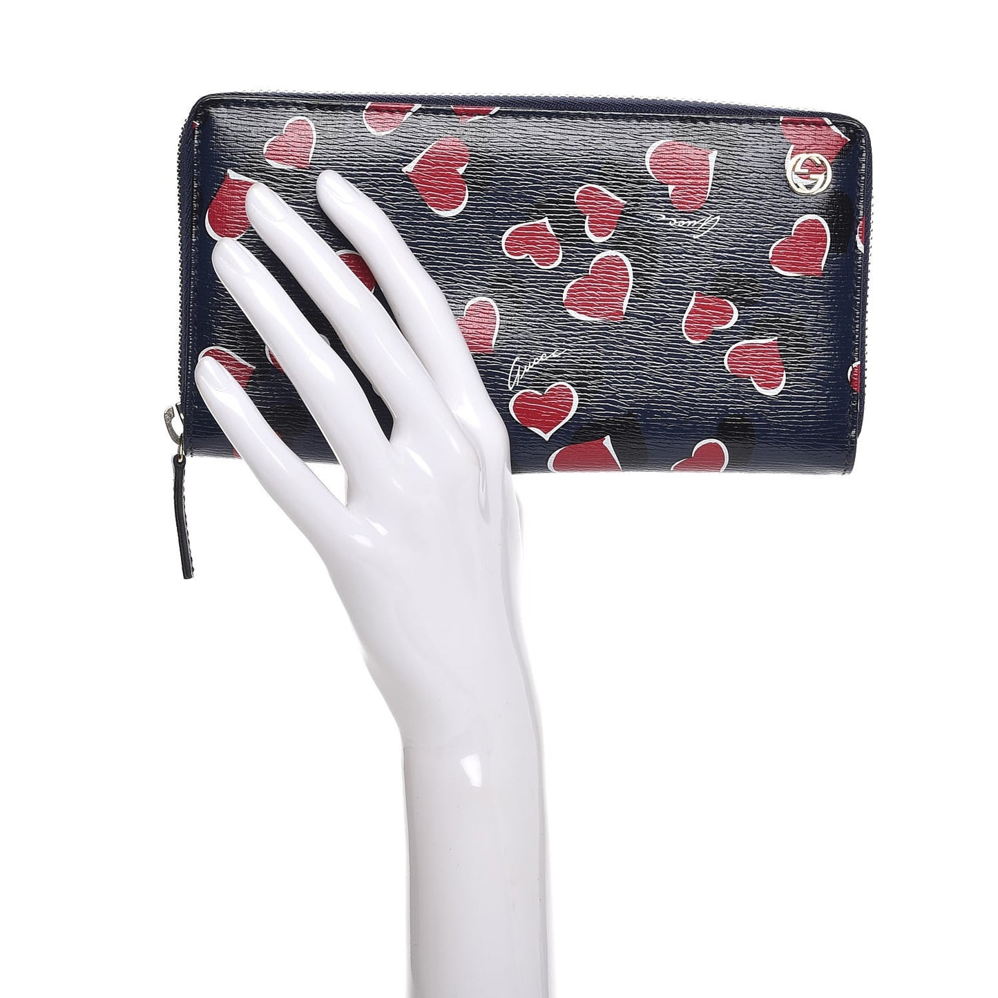 Calfskin Heartbeat Print Zip Around Wallet Blue