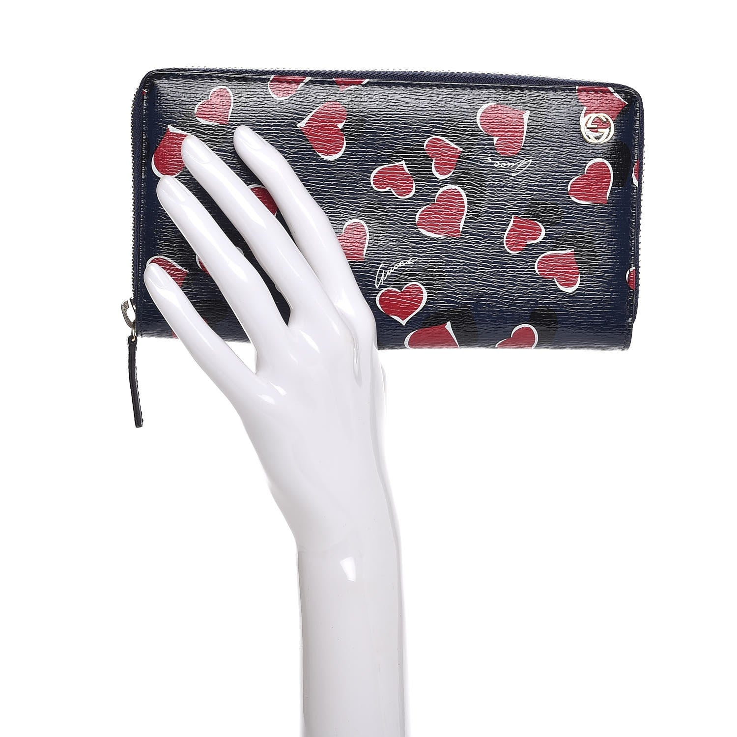 Gucci Calfskin Heartbeat Print Zip Around Wallet Blue 2 of 8