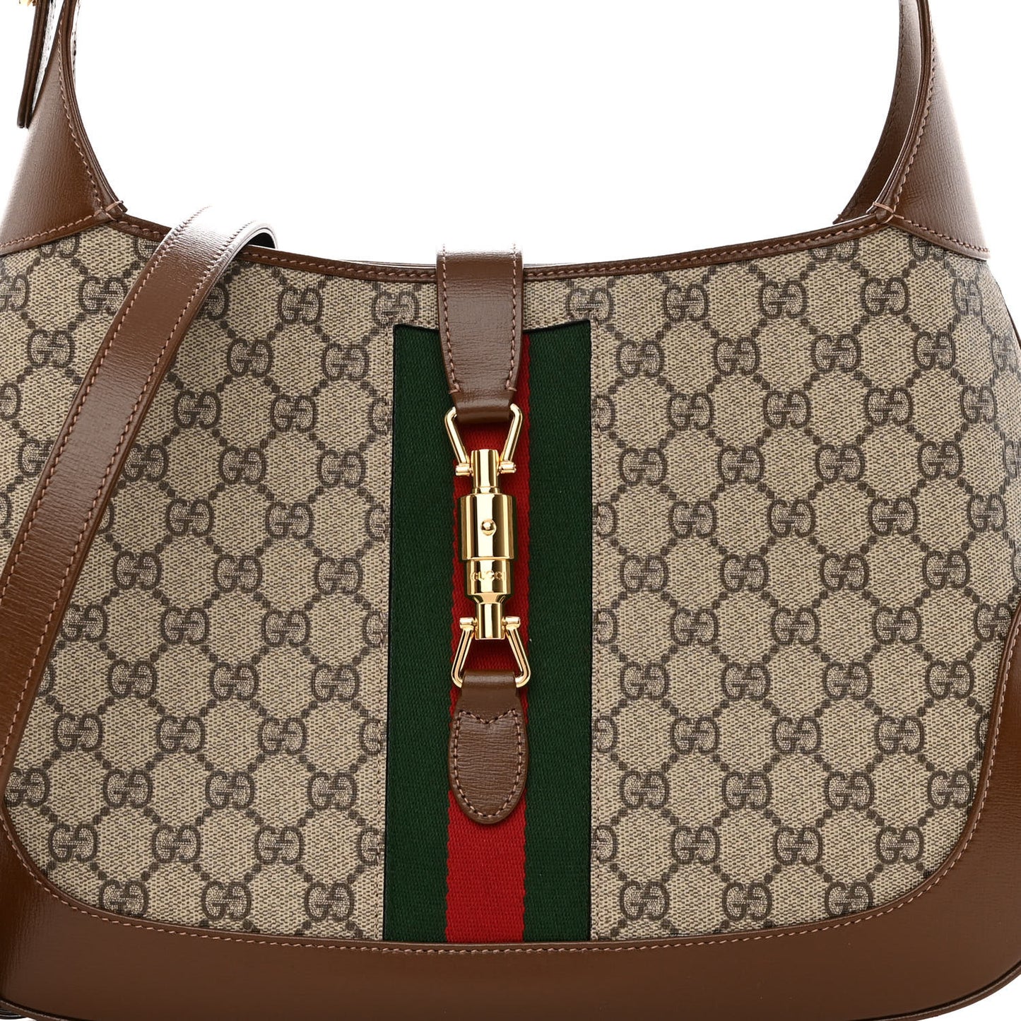 GG Supreme Monogram Azalea Calfskin Web Medium Jackie 1961 Hobo Beige Ebony Brown Sugar
