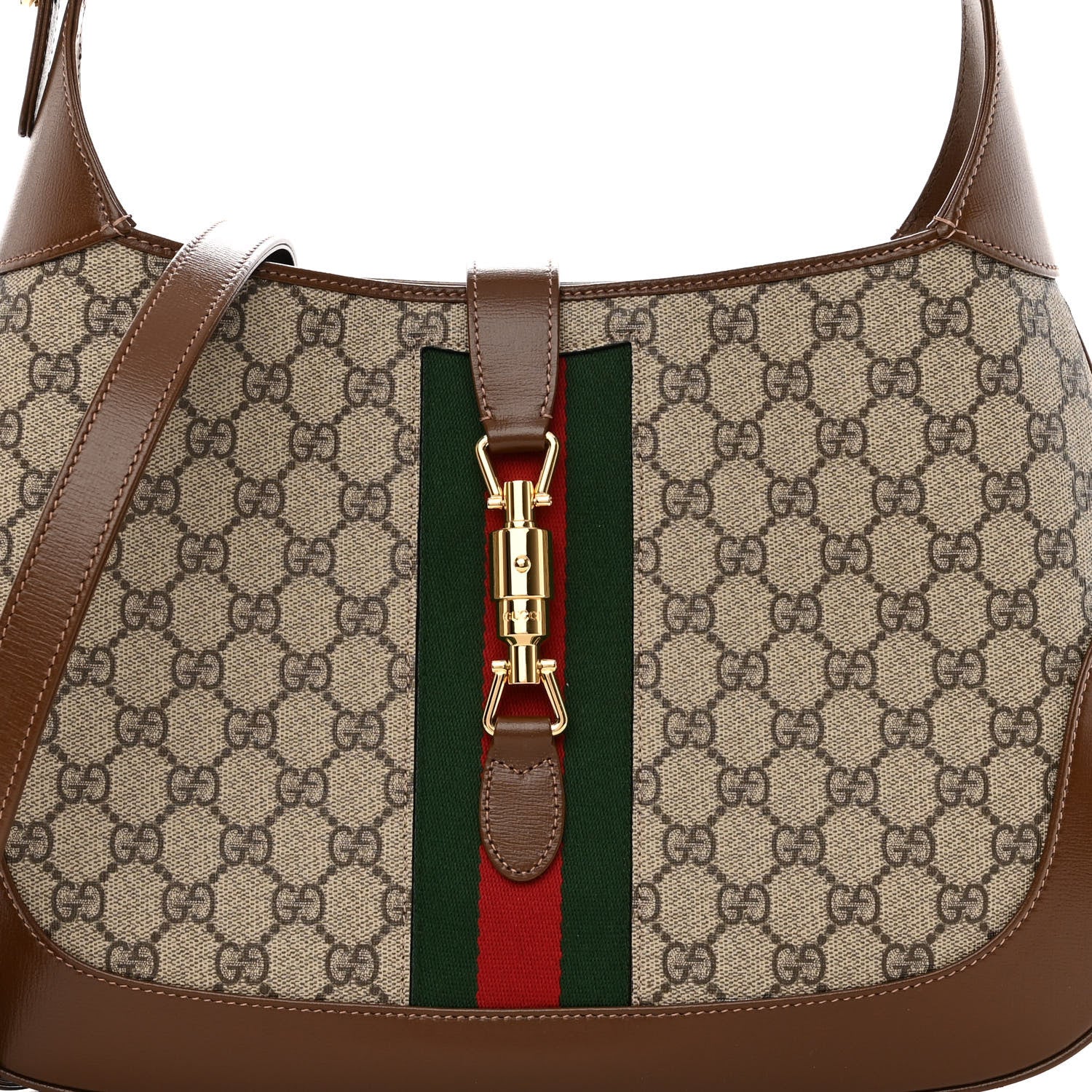 Gucci GG Supreme Monogram Azalea Calfskin Web Medium Jackie 1961 Hobo Beige Ebony Brown Sugar 7 of 9