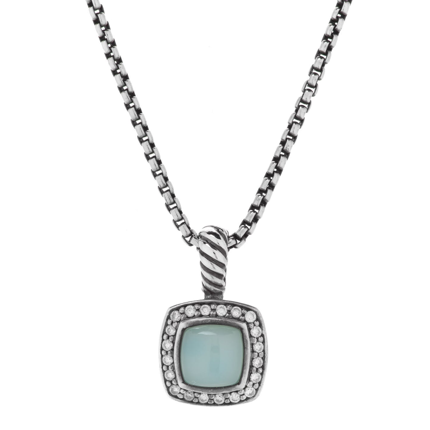 Sterling Silver Diamond Aqua Chalcedony 7mm Petite Albion Necklace