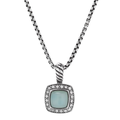 David Yurman Sterling Silver Diamond Aqua Chalcedony 7mm Petite Albion Necklace 4 of 6
