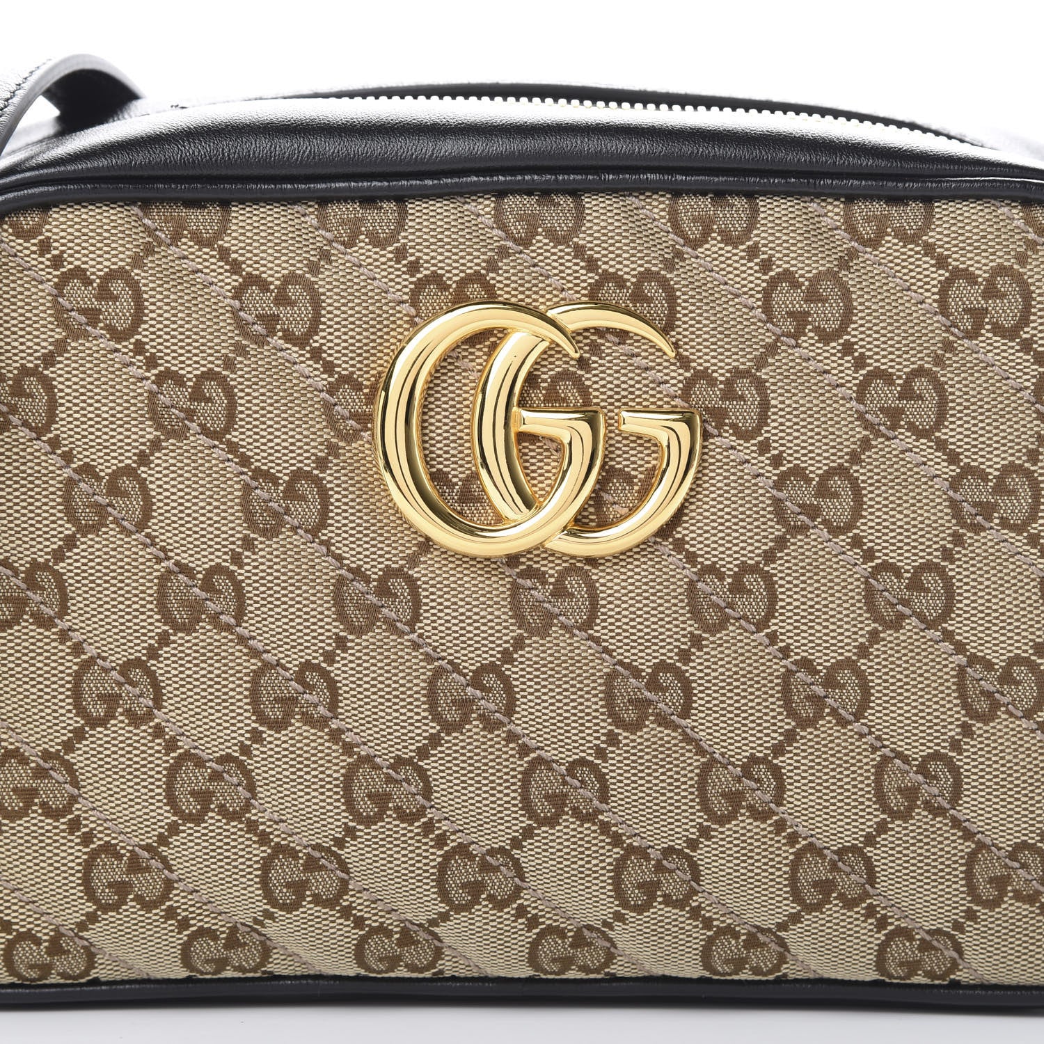 Gucci Monogram Matelasse Diagonal Small GG Marmont Chain Shoulder Bag Beige Black 7 of 11