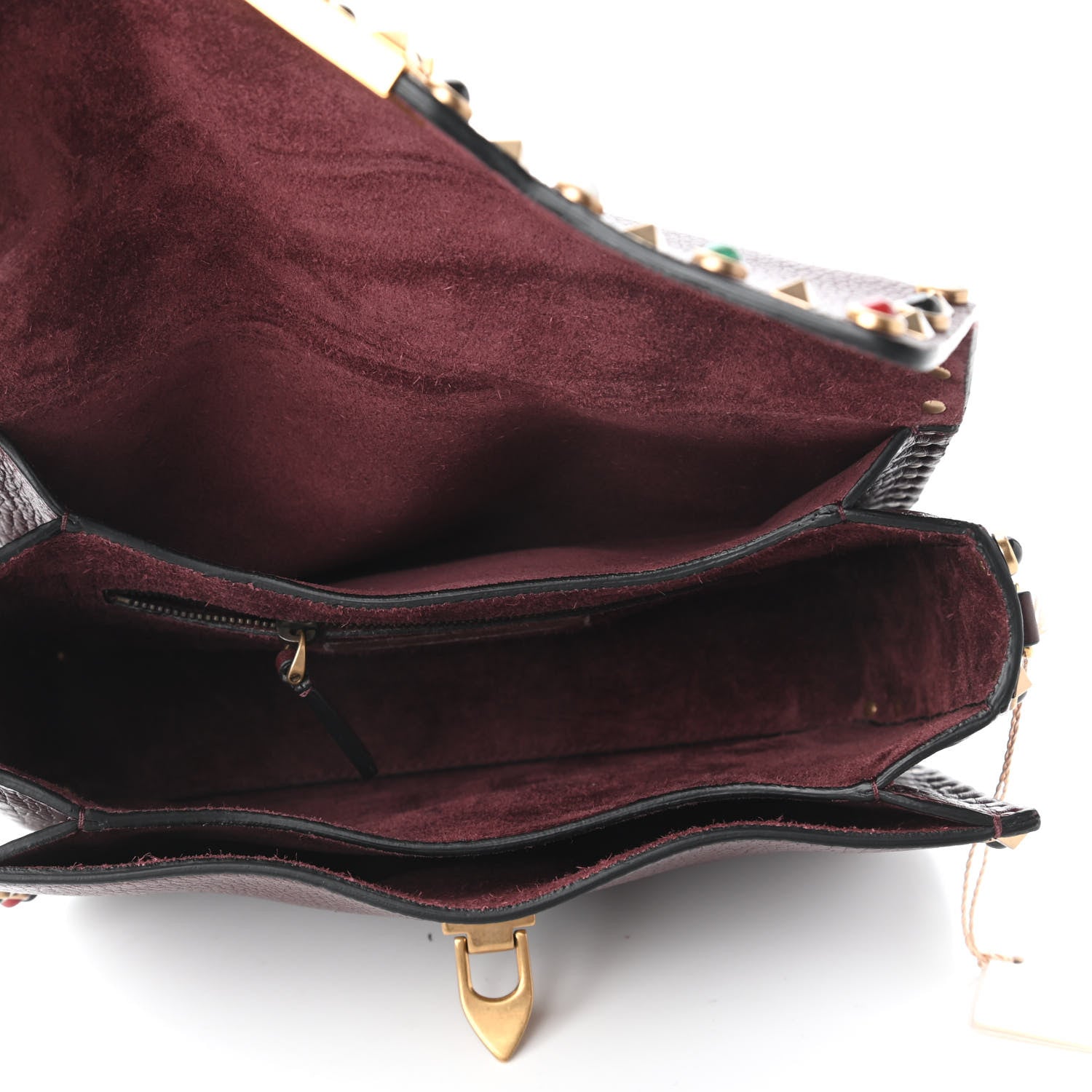 Valentino Garavani Calfskin Enchanted Wonderland Medium Guitar Strap Rockstud Rolling Flap Saddle Bag Rubin 5 of 9