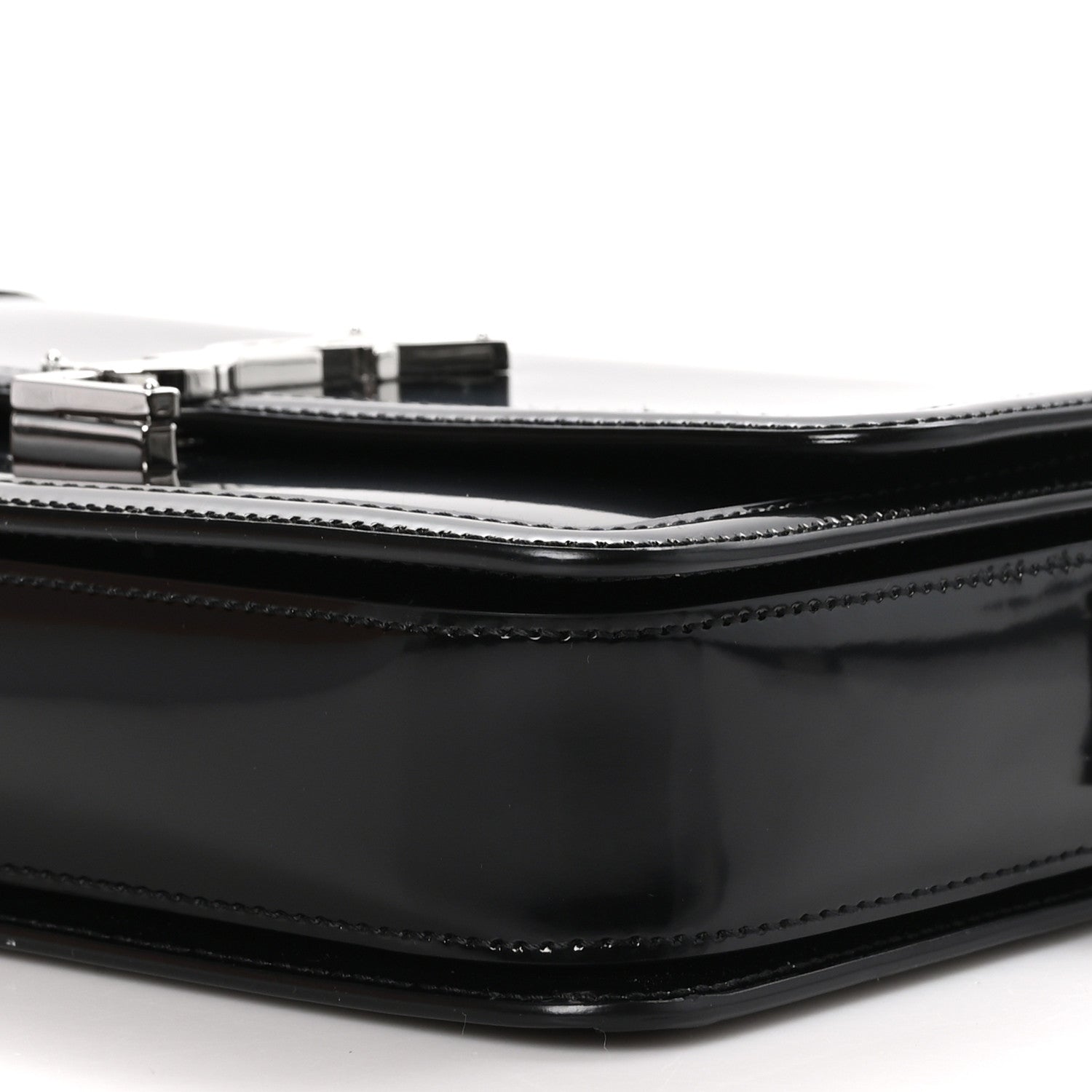 Saint Laurent Glazed Calfskin Monogram Medium Solferino Satchel Black 9 of 10