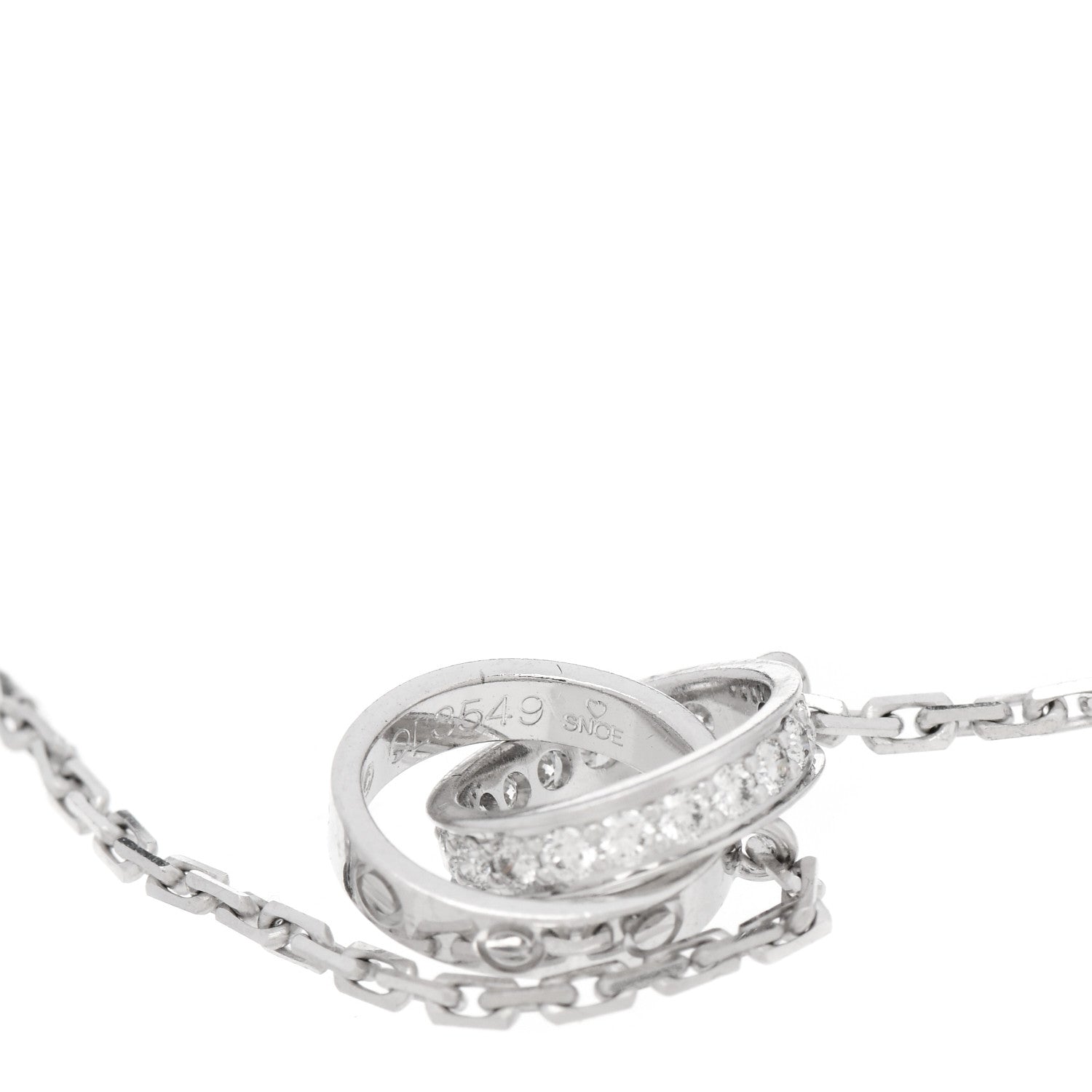 Cartier 18K White Gold Diamond Interlocking LOVE Necklace 5 of 6