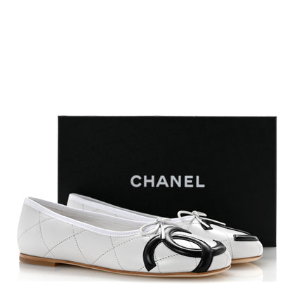 Chanel Lambskin Quilted CC Cambon Ballet Flats 39 White Black 10 of 10