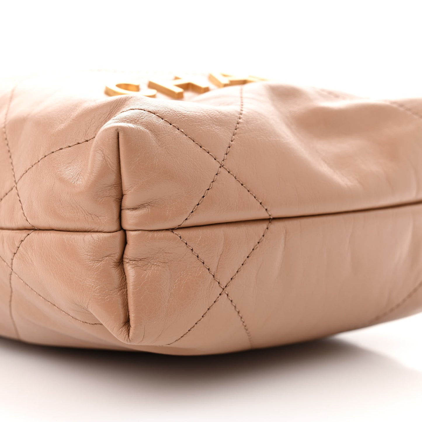 Shiny Calfskin Quilted Mini Chanel 22 Dark Beige