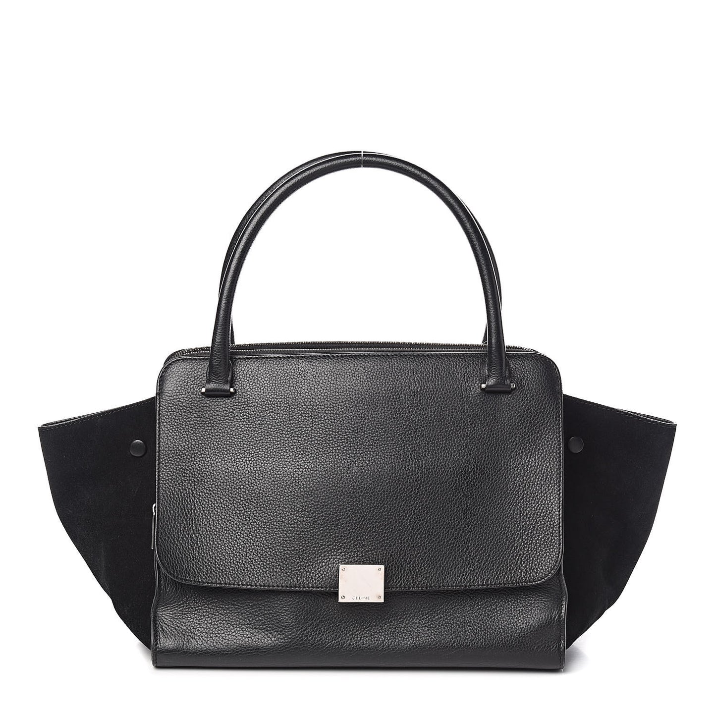 Drummed Calfskin Suede Double Zip Trapeze Black