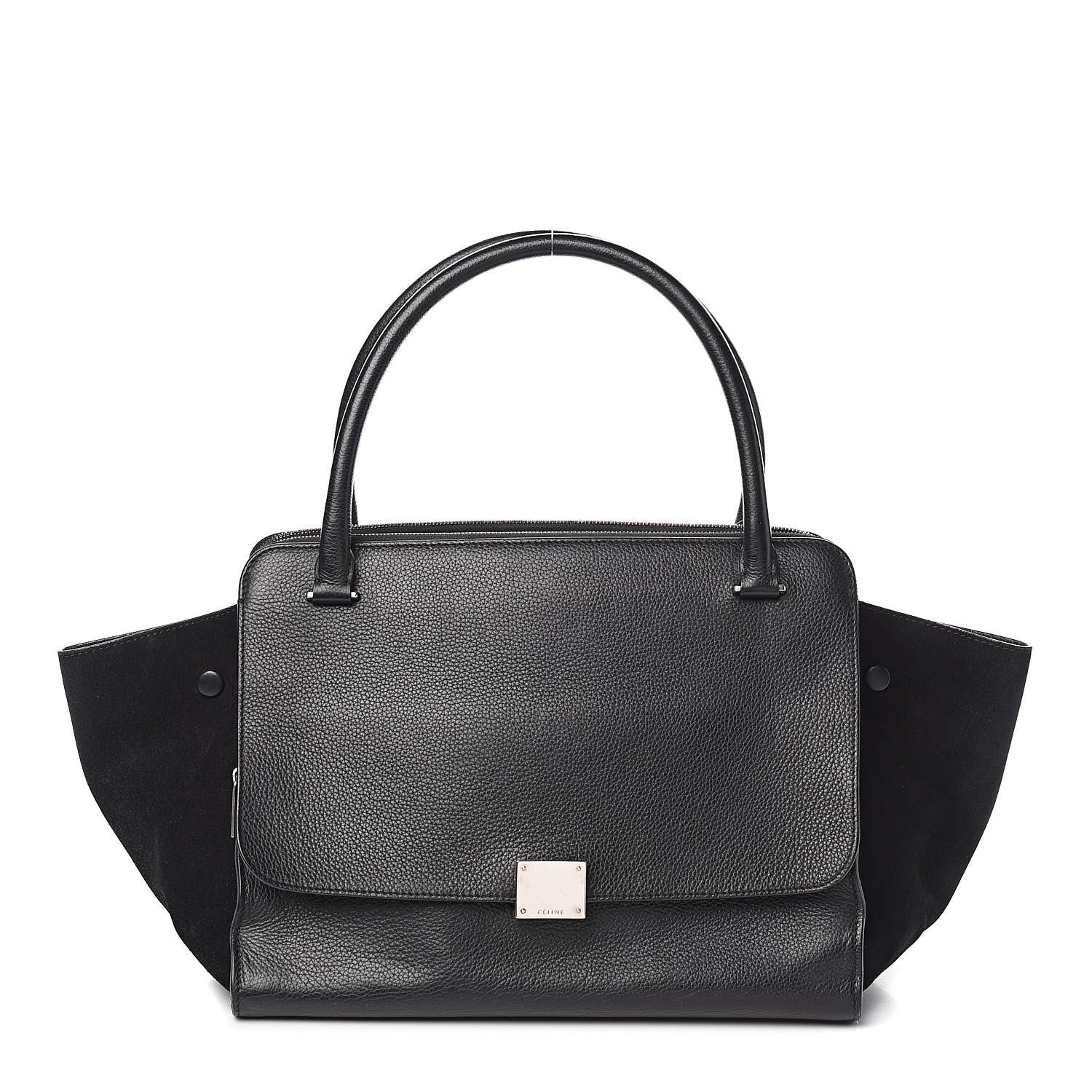Celine Drummed Calfskin Suede Double Zip Trapeze Black 1 of 13