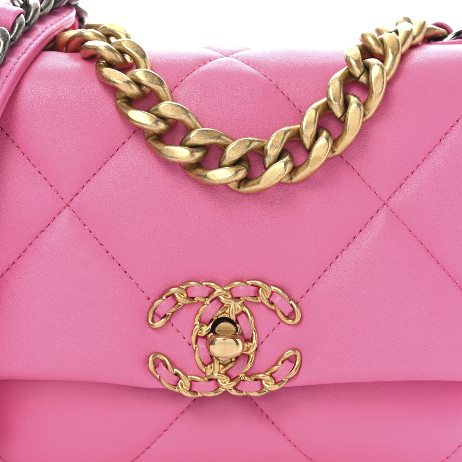 Chanel Shiny Lambskin Quilted Medium Chanel 19 Flap Neon Pink 8 of 11
