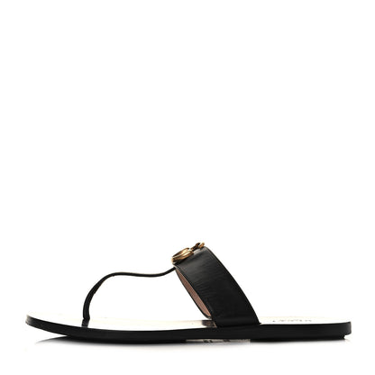 Gucci Calfskin GG Marmont Thong Sandals 38.5 Black 1 of 9