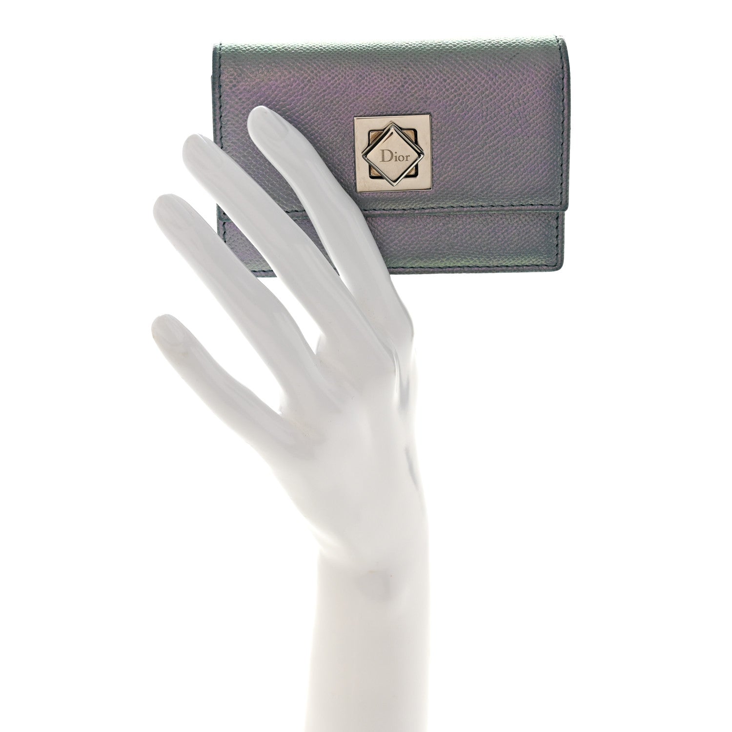 Christian Dior Grained Calfskin Turn Me Envelope Gusseted Card Holder Metallic Fluorescent Blue 2 of 8